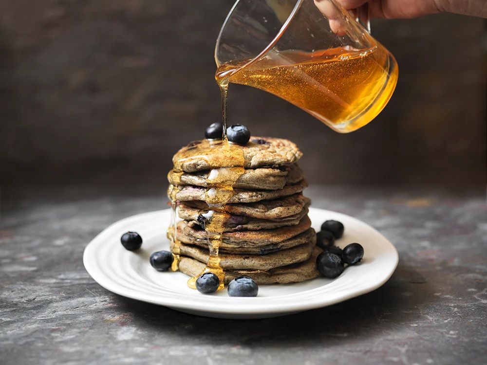 Acai Powder Pancakes with Maple Syrup