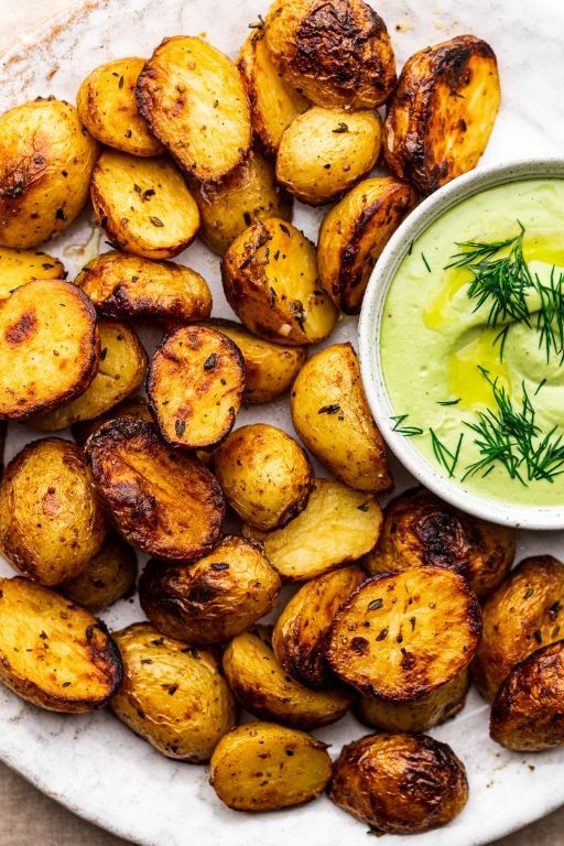Air-Fried Mini Potatoes with Lemon-Dill Dip