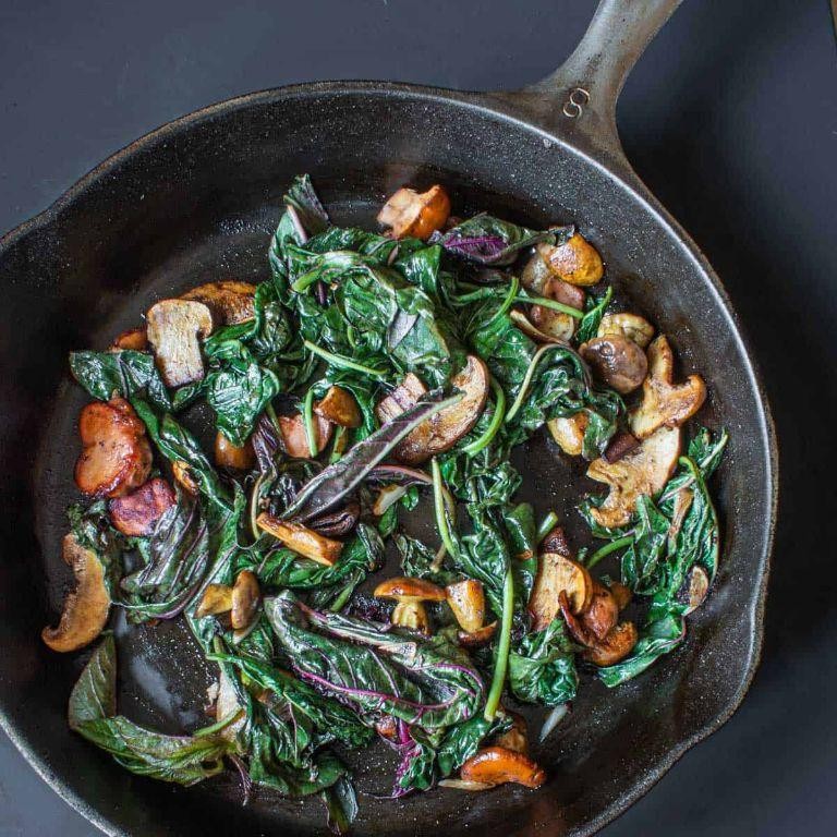 Amaranth Leaves and Mushroom Stir-Fry