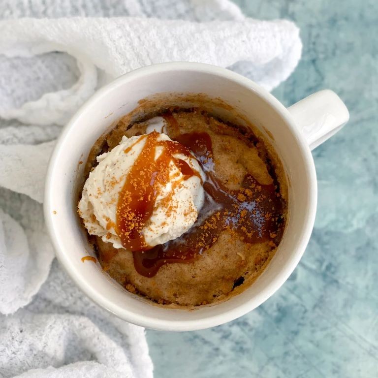 Apple Cinnamon Mug Muffin with Caramel Sauce