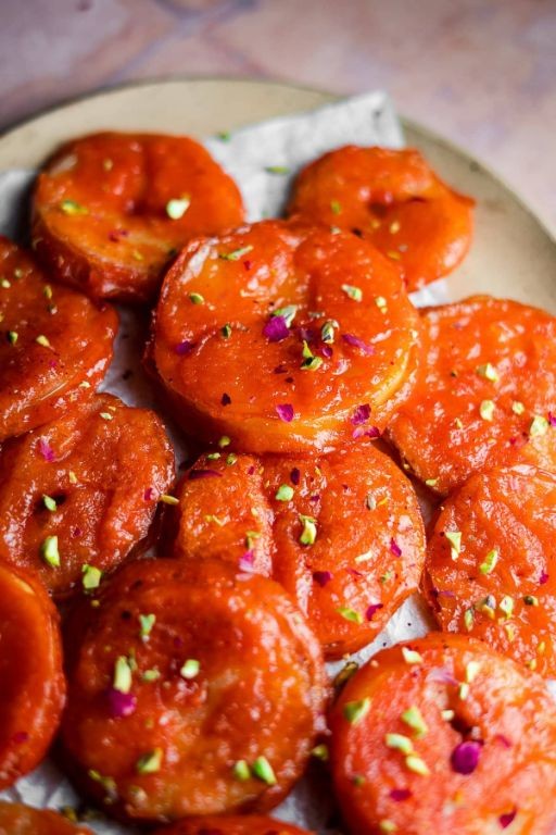 Apple Jalebi with Syrup and Pistachios