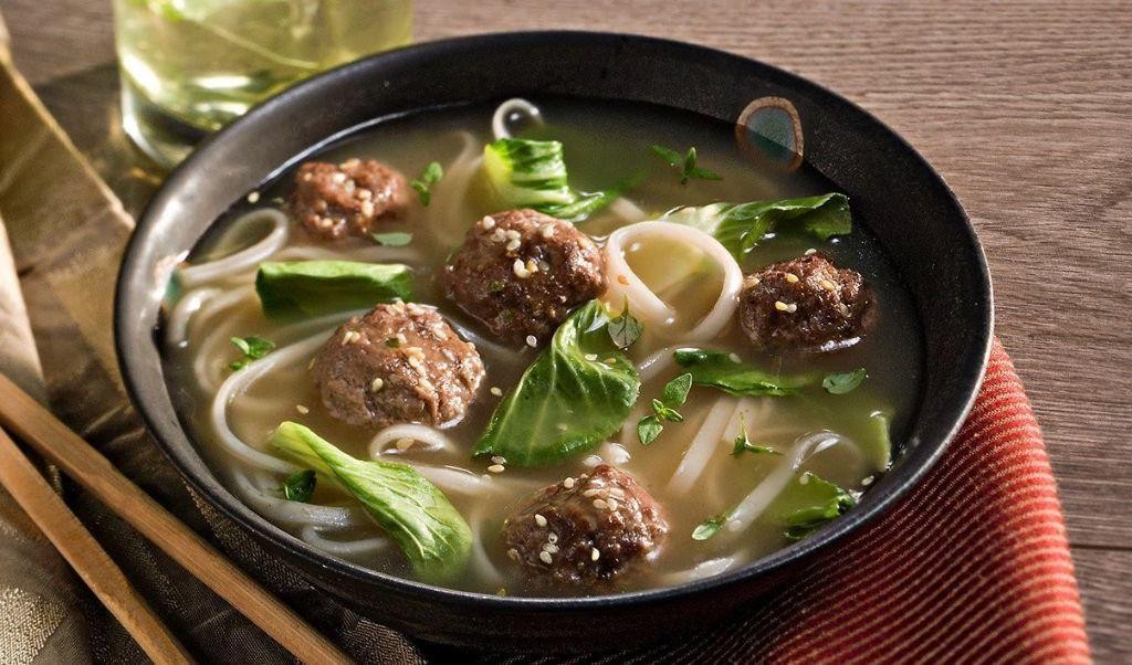 Asian-Inspired Meatball Soup with Bok Choy