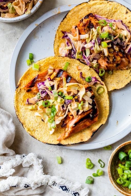 Asian-Inspired Salmon Tacos with Sriracha Mayo