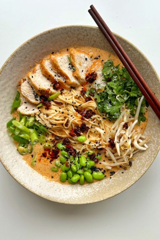 Asian-Inspired Shredded Chicken Ramen Soup