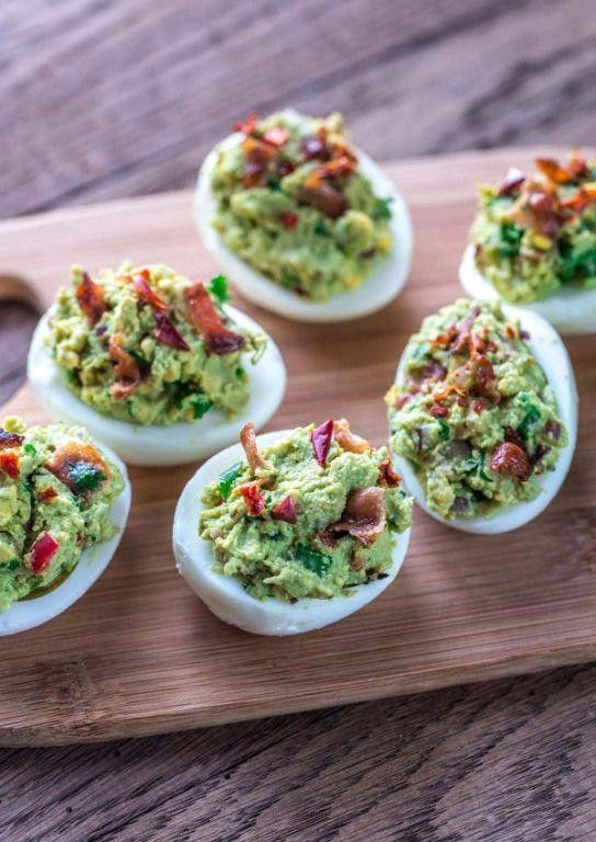Avocado Deviled Eggs with Bacon