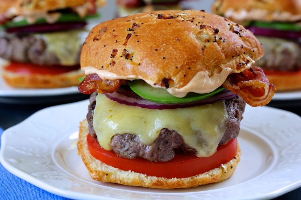 Avocado and Bacon Chicken Burger with Chipotle Mayo