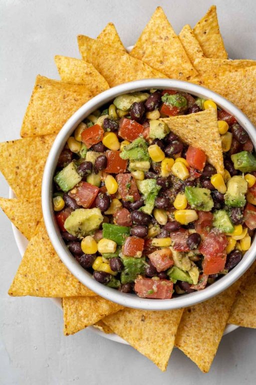 Avocado and Black Bean Salsa with Tortilla Chips