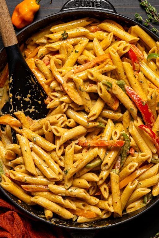 BBQ Chicken Rasta Pasta with Pineapple Salsa