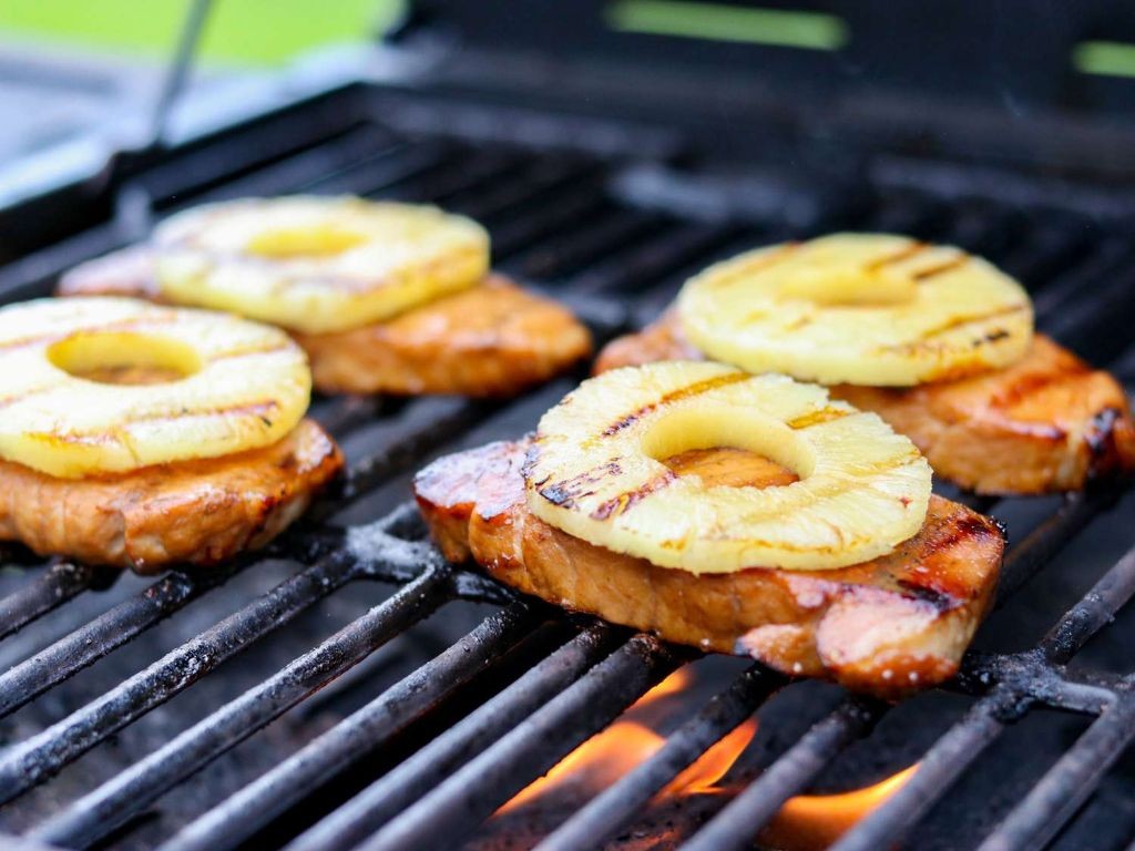 BBQ Pork Chops with Pineapple Grill Basket