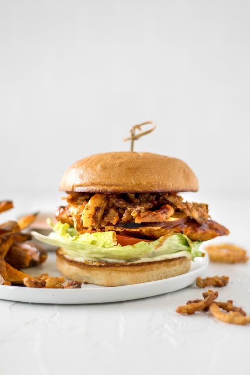 BBQ Ranch Chicken Burger with Crispy Onion Straws