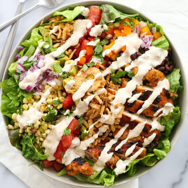 BBQ Ranch Lettuce Salad with Crispy Onions