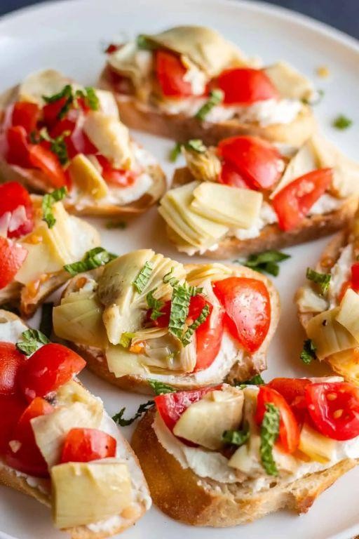 Baby Artichoke and Tomato Bruschetta