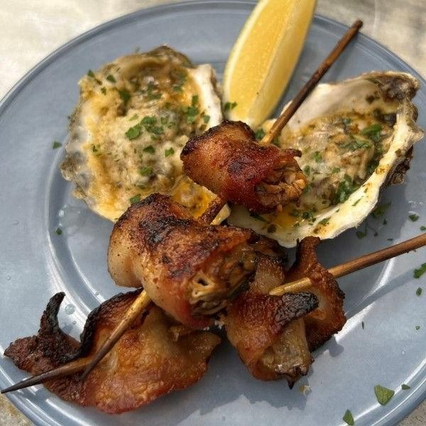 Bacon Wrapped Grilled Oysters