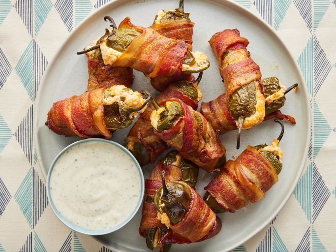 Bacon-wrapped jalapeño poppers with cream cheese