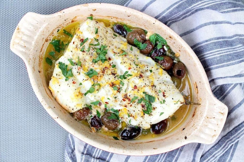 Baked Cod with Olives and Capers