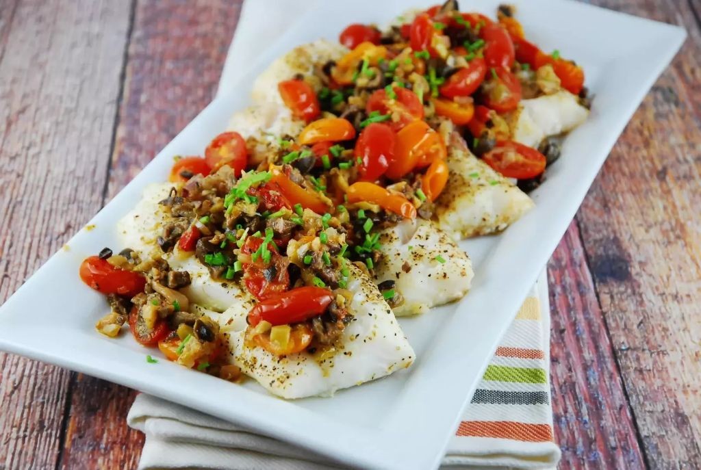 Baked Haddock with Tomato and Olive Tapenade
