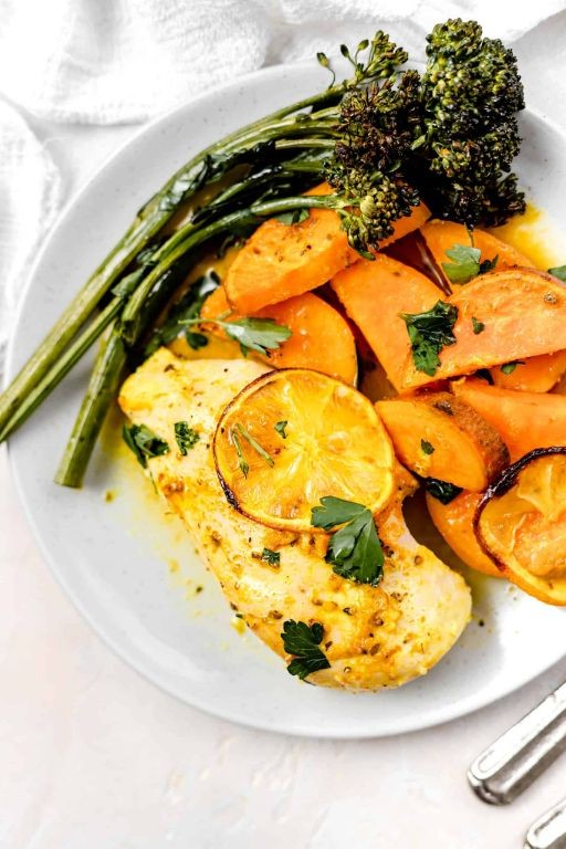 Baked Lemon Herb Chicken with Sweet Potatoes