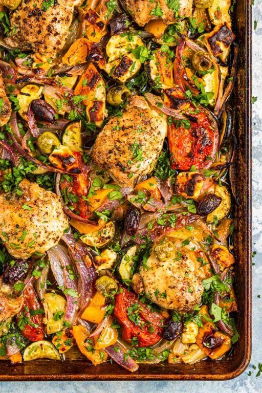 Baked Sheet Pan Mediterranean Chicken