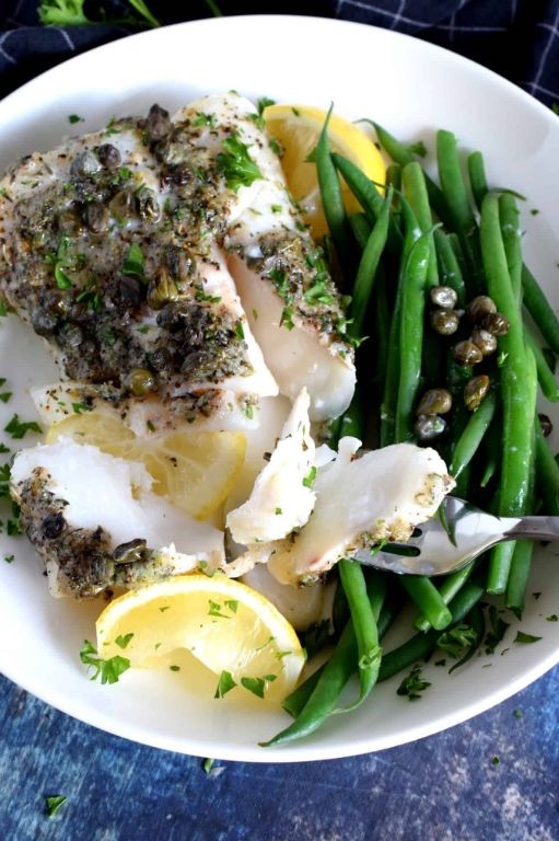 Baked cod with butter and capers