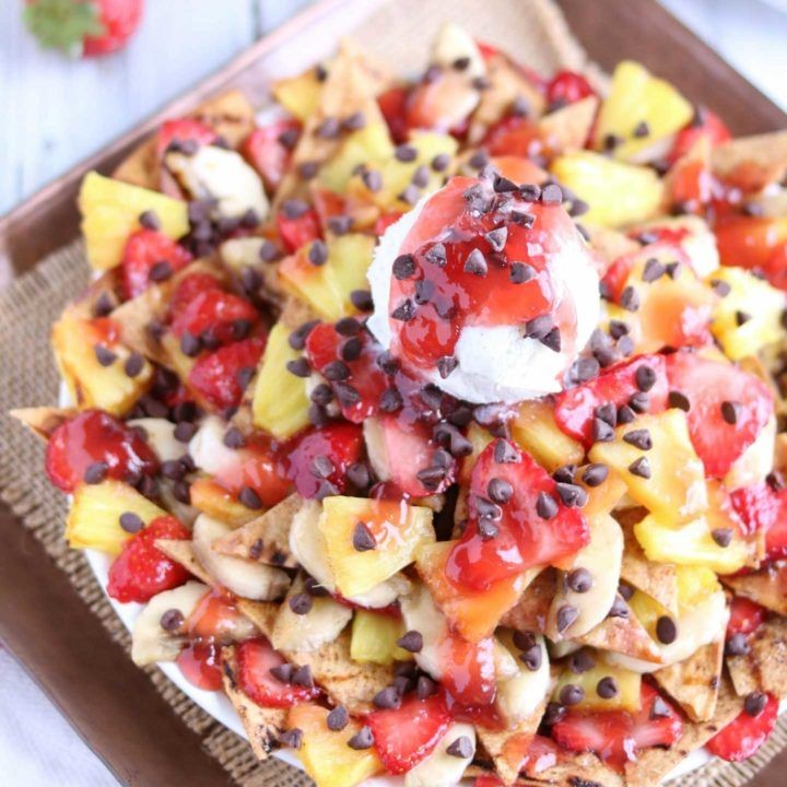 Banana Split Nachos with Chocolate and Strawberries
