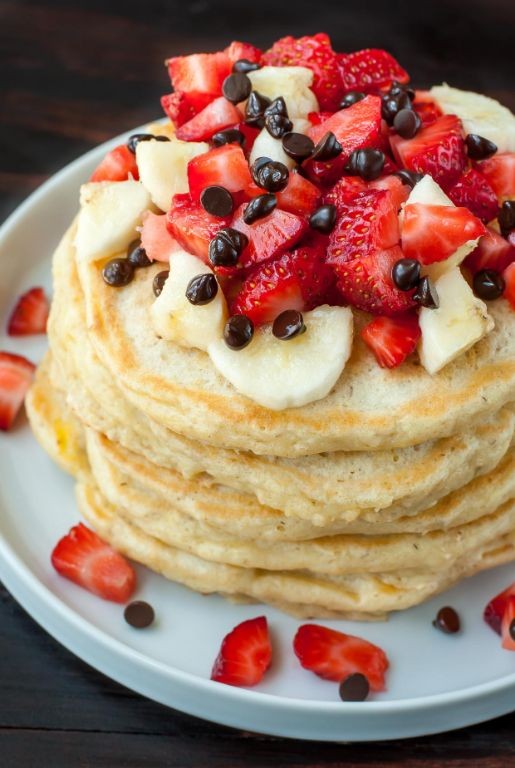 Banana Split Pancakes with Chocolate Chips