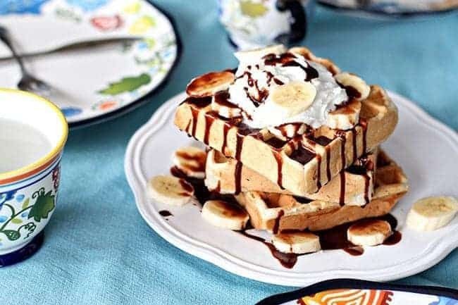 Banana Split Waffles with Nutella Drizzle