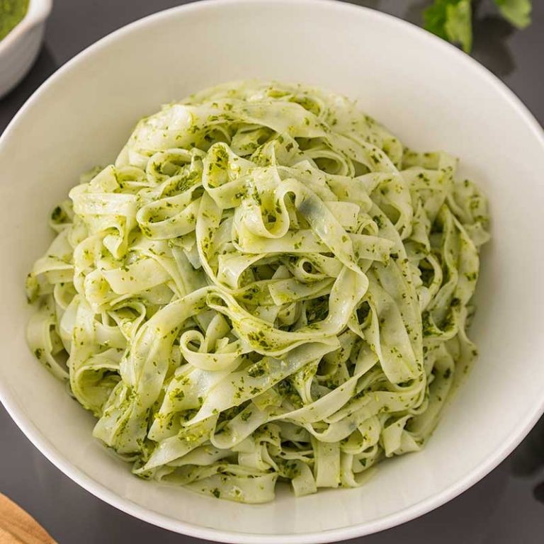 Basil pesto with rice pasta
