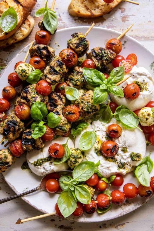 Basil-Pesto Grilled Chicken Skewers