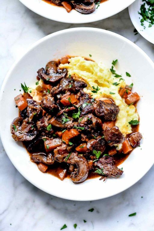 Beef Bourguignon with Mirepoix and Mushrooms