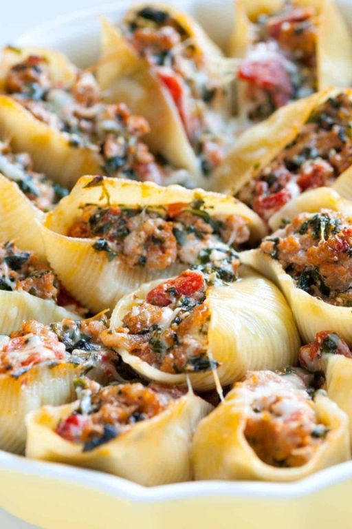 Beef Sausage and Spinach Stuffed Shells