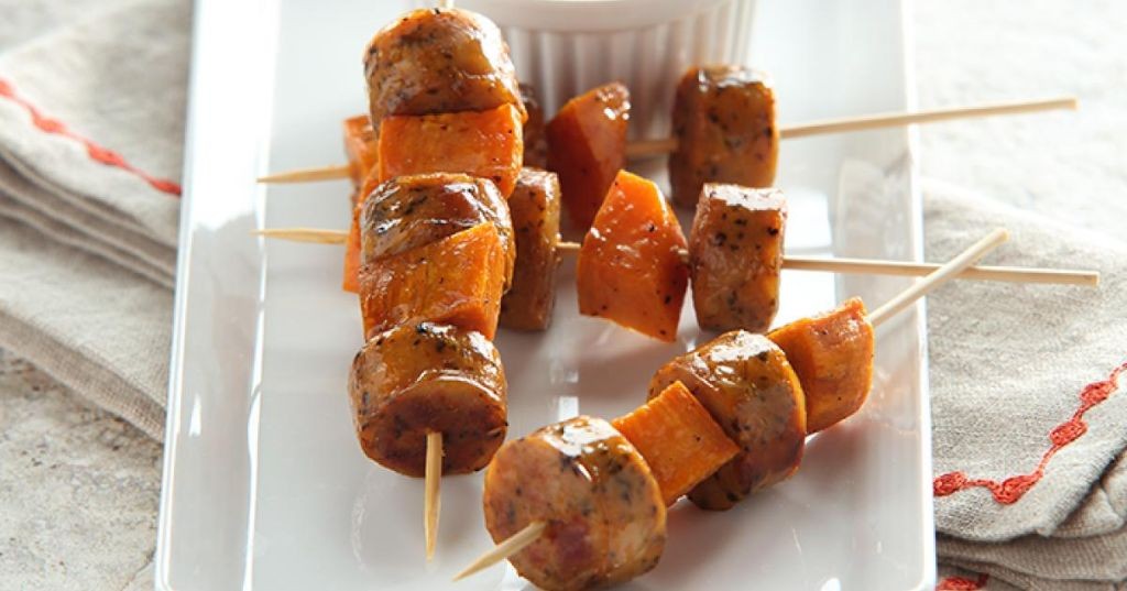 Beef Sausage and Sweet Potato Skewers