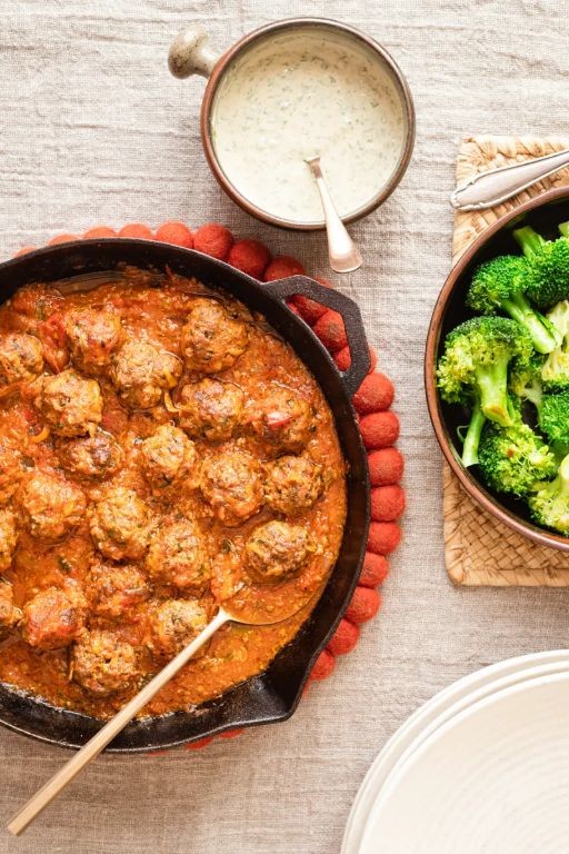 Beef and Herb Meatballs in Tahini Sauce