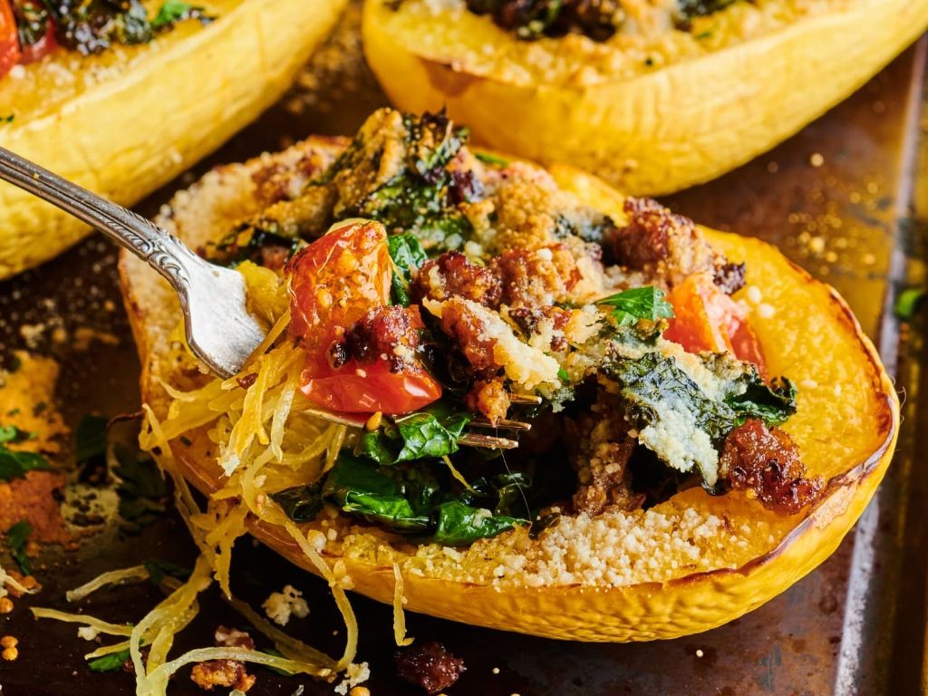 Beef and Kale Stuffed Spaghetti Squash