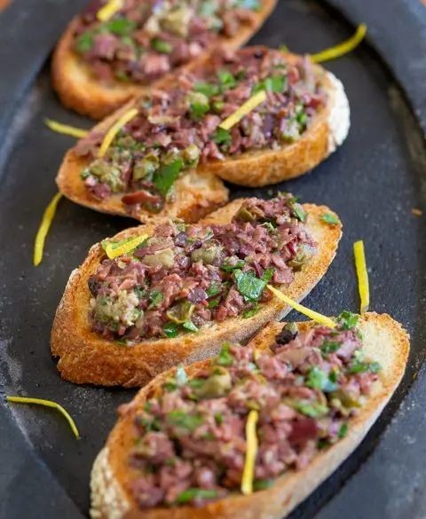 Beef and Olive Tapenade Crostini