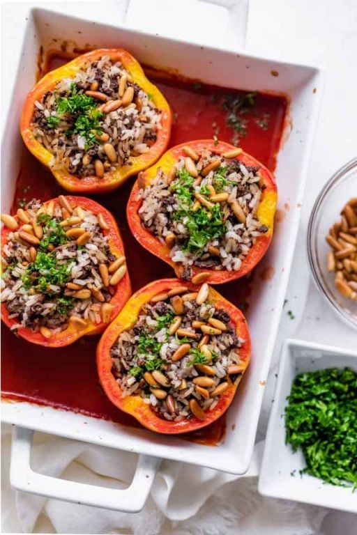 Beef and Pine Nut Stuffed Bell Peppers