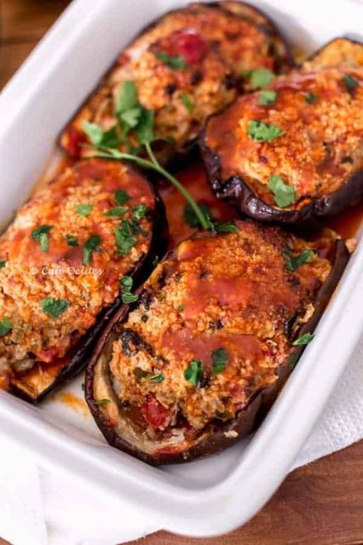 Beef and Tomato Stuffed Eggplant