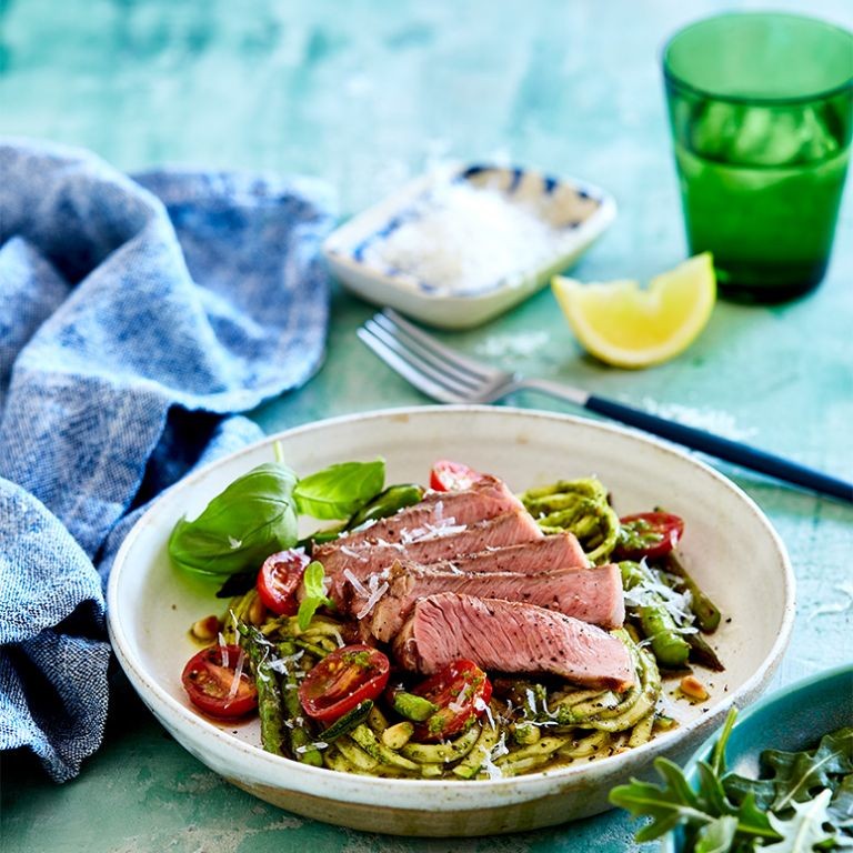 Beef and Zucchini Noodles with Pesto