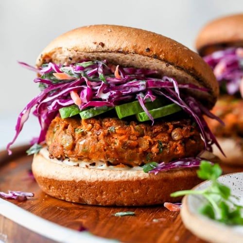Black Bean and Lentil Burgers with Tahini Dressing