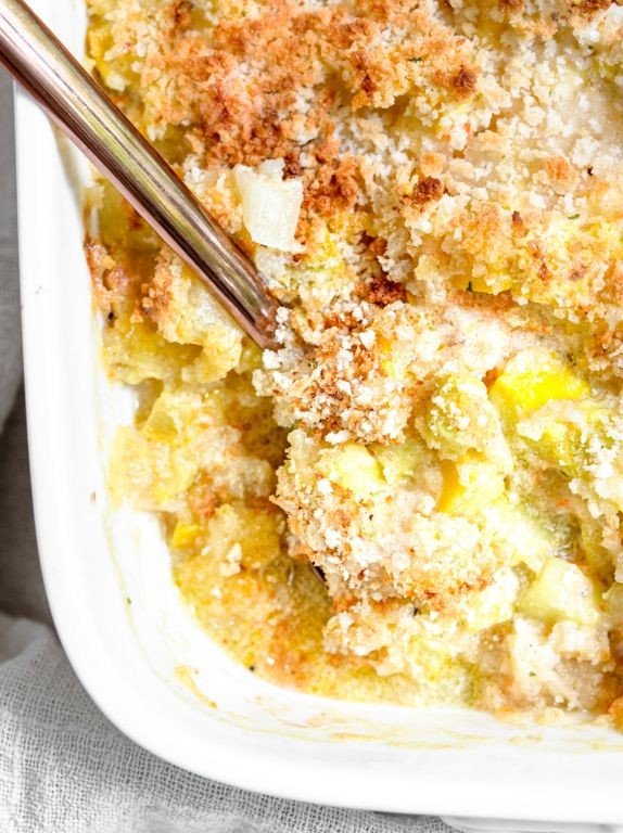 Black Eyed Pea and Squash Casserole with Garlic Butter