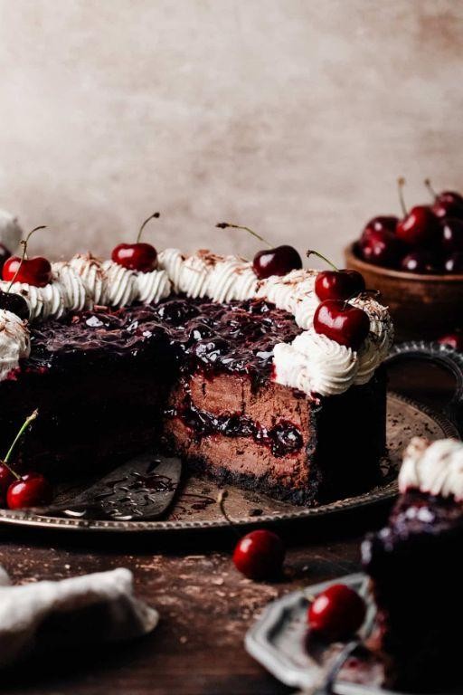 Black Forest Cheesecake with Sour Cream Cherry Glaze