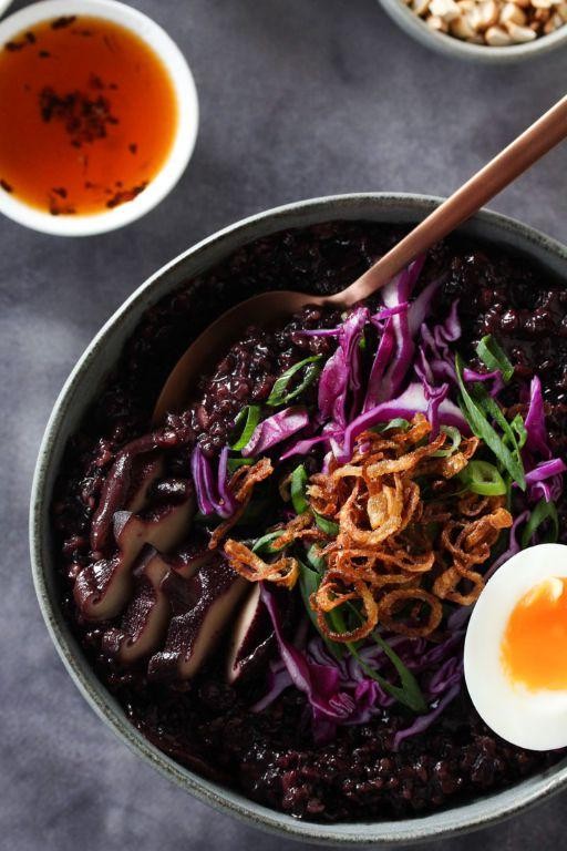 Black Rice Congee with Ginger and Scallions