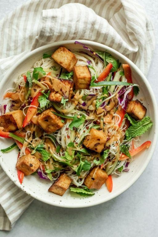Black Rice Noodle Salad with Peanut Dressing