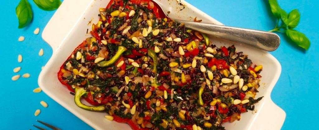 Black Rice and Kale Stuffed Peppers