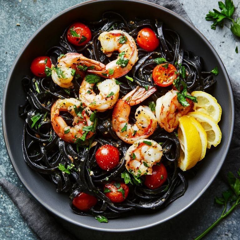 Black Squid Ink Pasta with Garlic and Chili