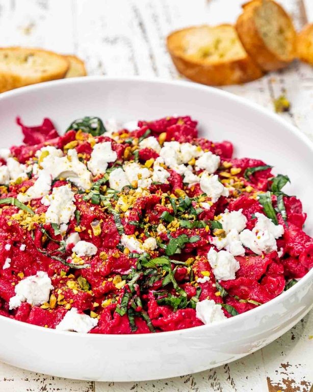 Bloody Beetroot Pasta with Goat Cheese