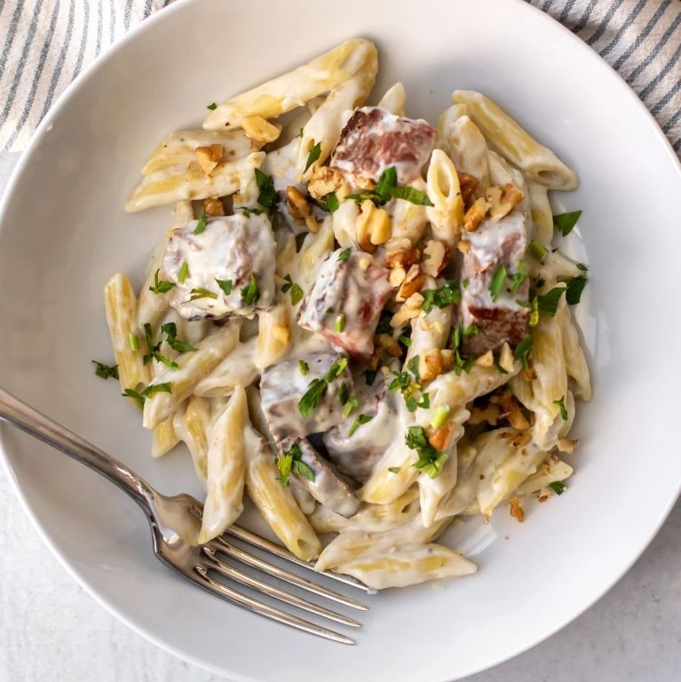 Blue Cheese Steak Pasta Bake