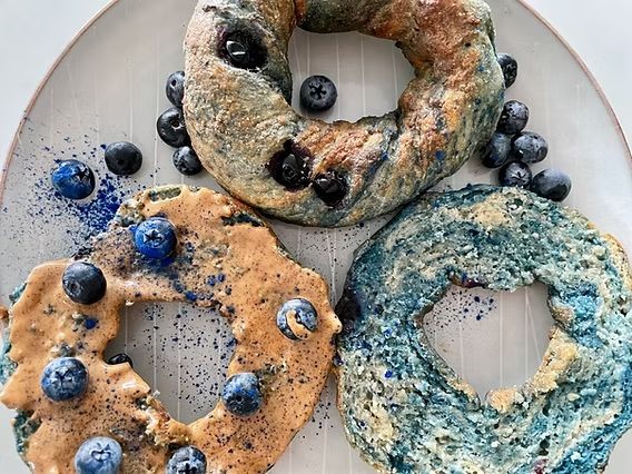Blueberry Swirl Rainbow Bagels with Lemon Glaze
