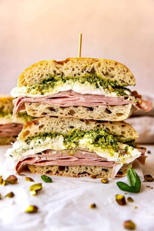 Bologna and Pesto Ciabatta Sandwich
