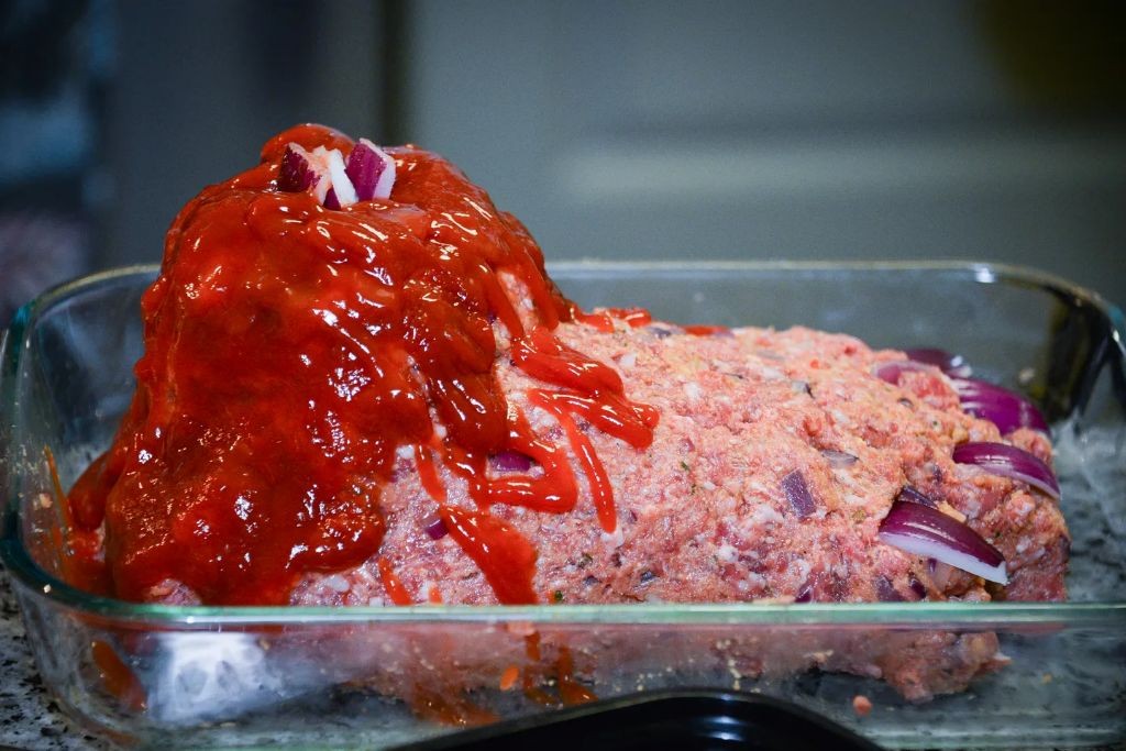 Brain-shaped Meatloaf with Ketchup Blood Drizzle