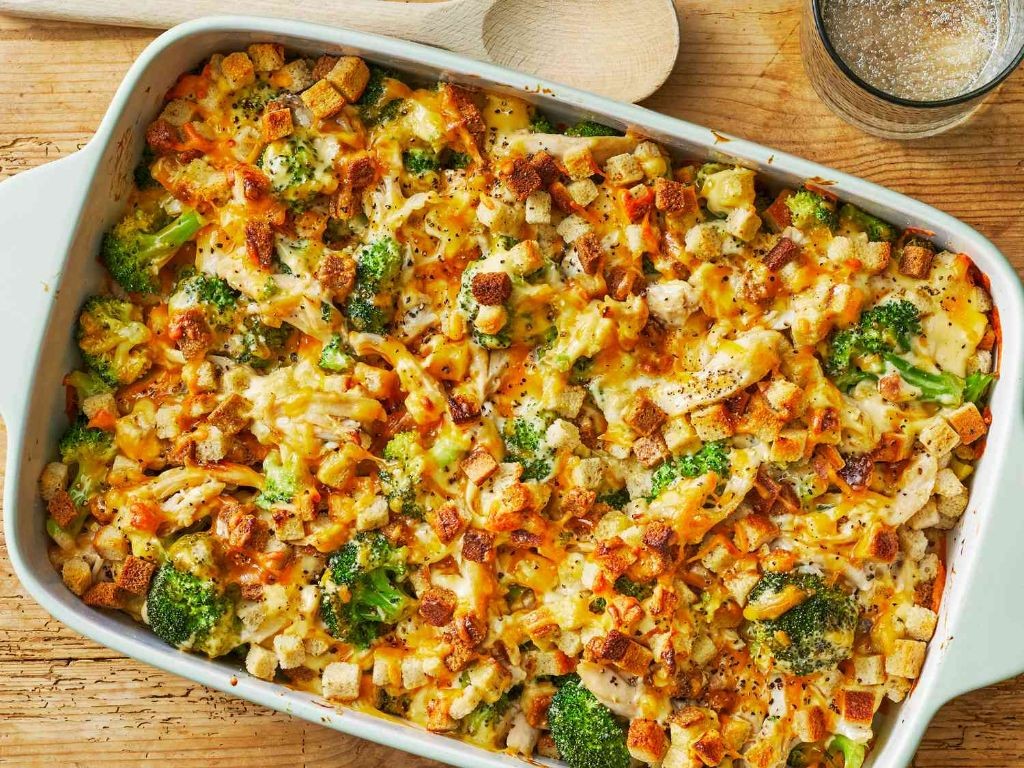 Broccoli and Chicken Casserole with Stuffing Crust